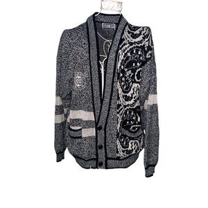 NICE VINTAGE 80s Bugle Boy University Gray Black Cardigan Sweater Mens SIZE Larg